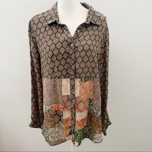 Tolani silk printed long sleeve tunic size large